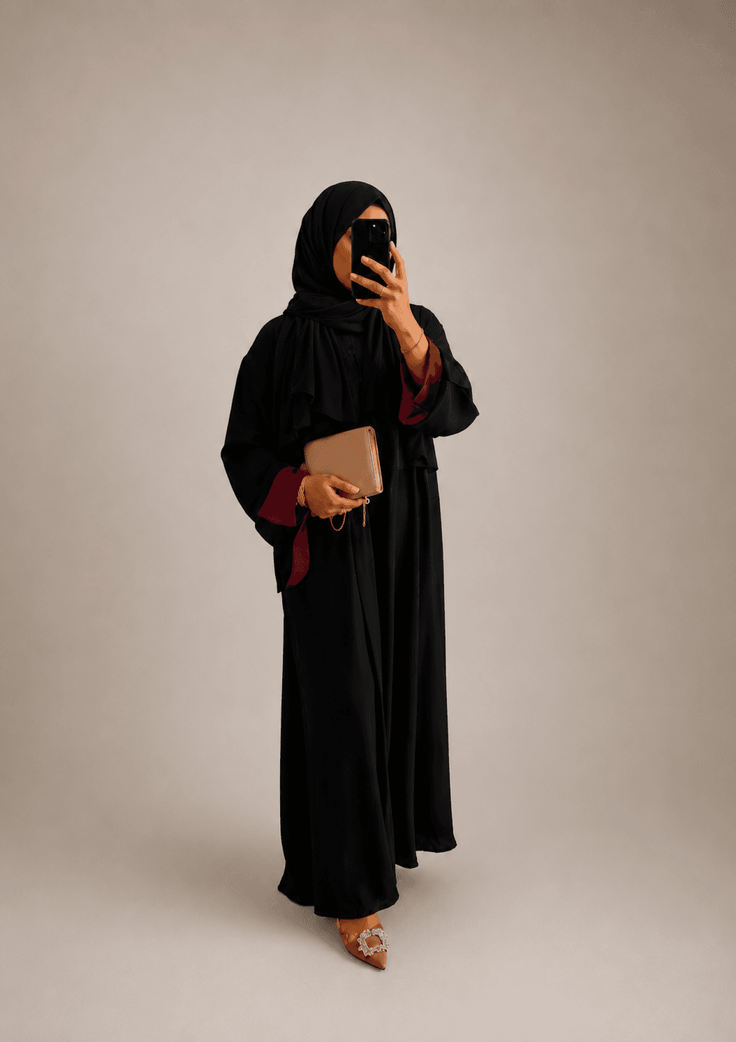 Abaya zweifarbig Schwarz und Bordeaux