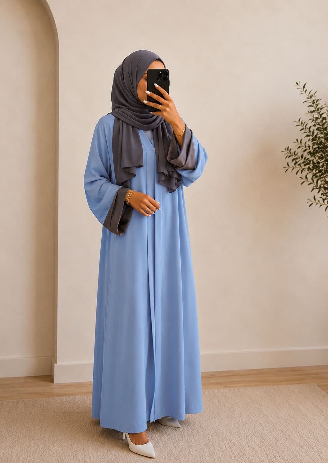 Abaya zweifarbig Blau und Grau