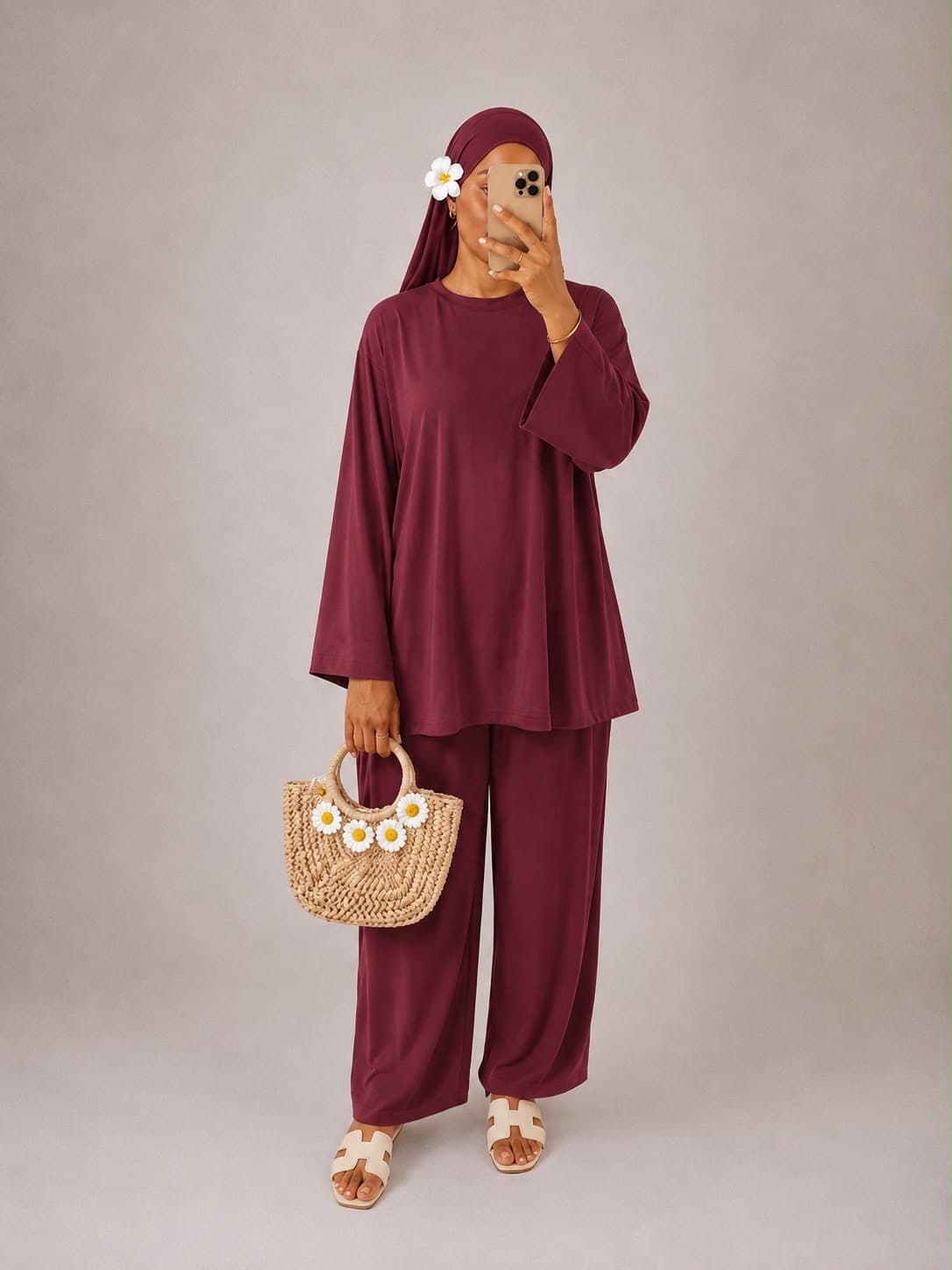 Burkini col rond Bordeaux