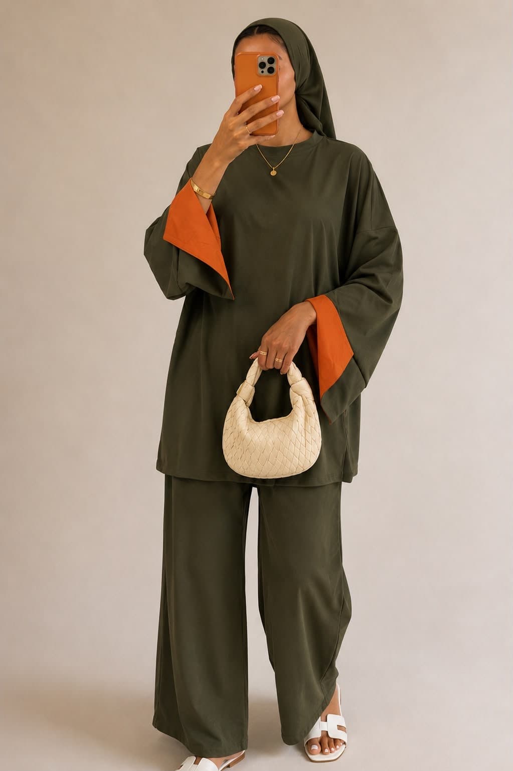 Burkini bicolore kaki-orange