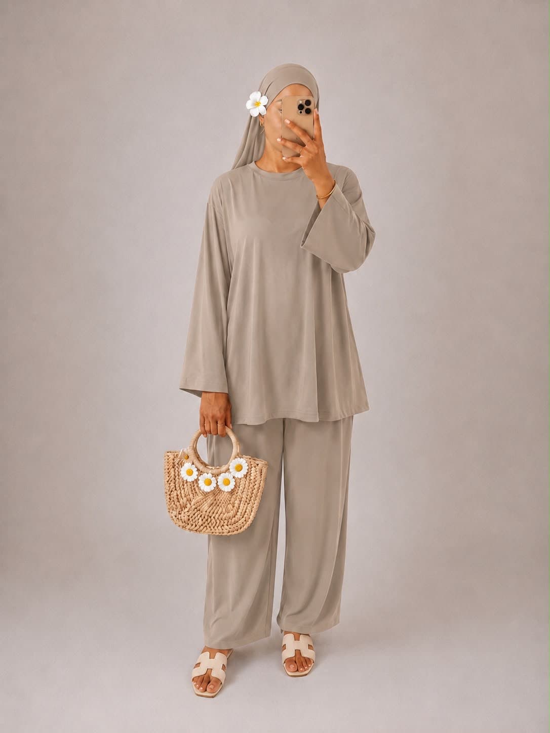Burkini col rond Taupe