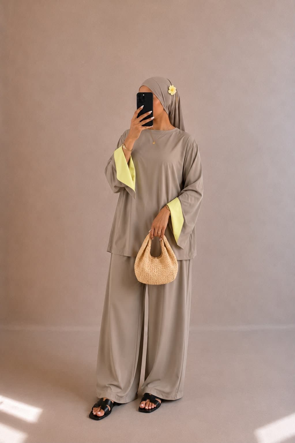 Burkini bicolore Taupe-jaune