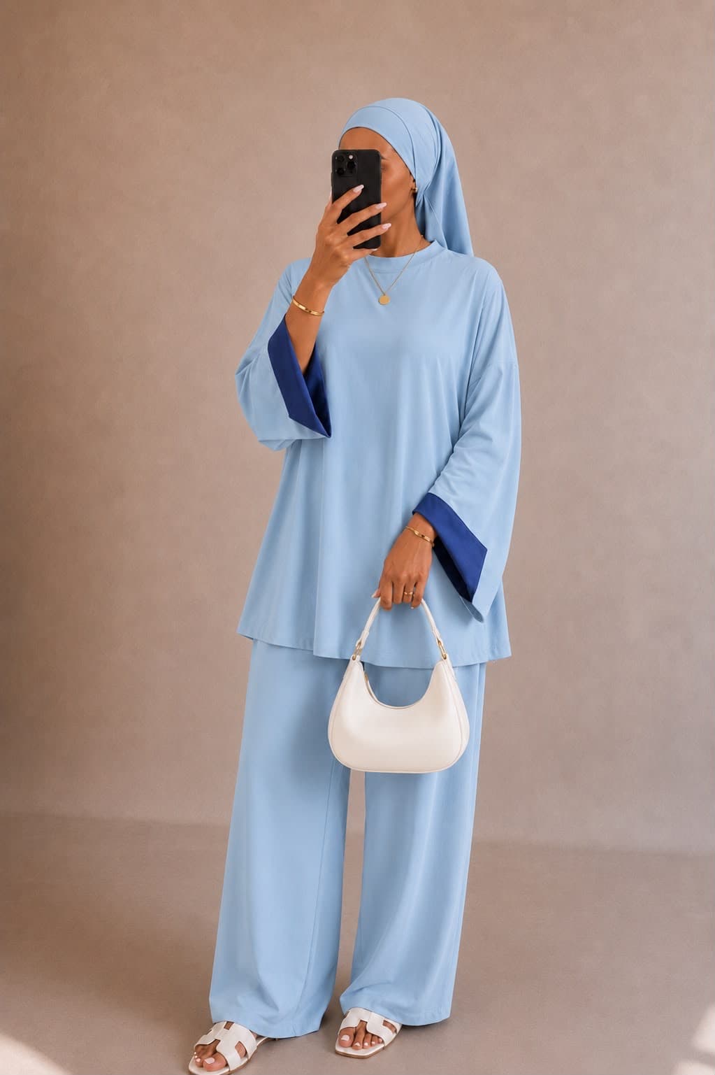 Burkini bicolore Bleu clair-jean