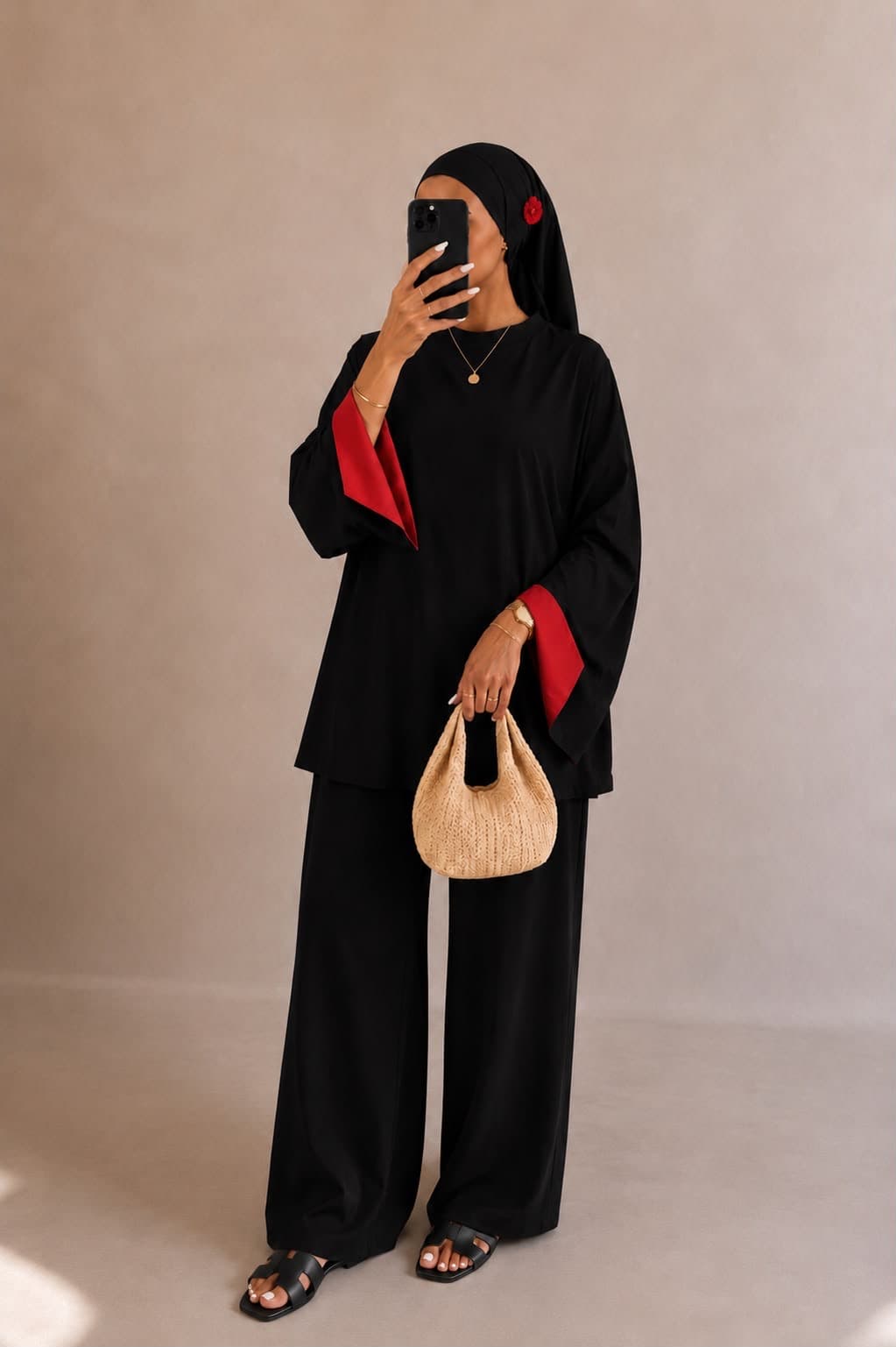 Burkini bicolore Noir-rouge