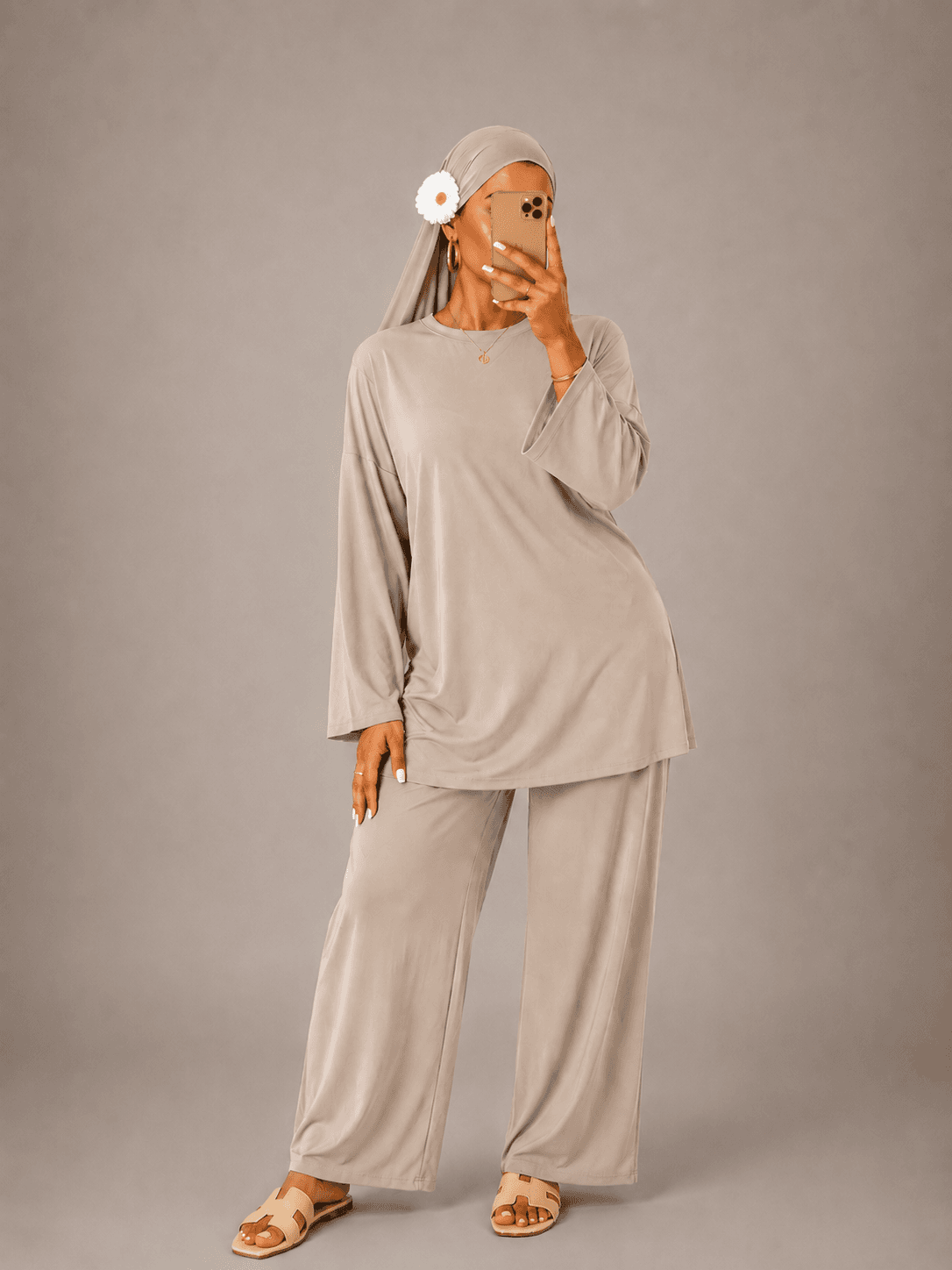 Burkini col rond Greige