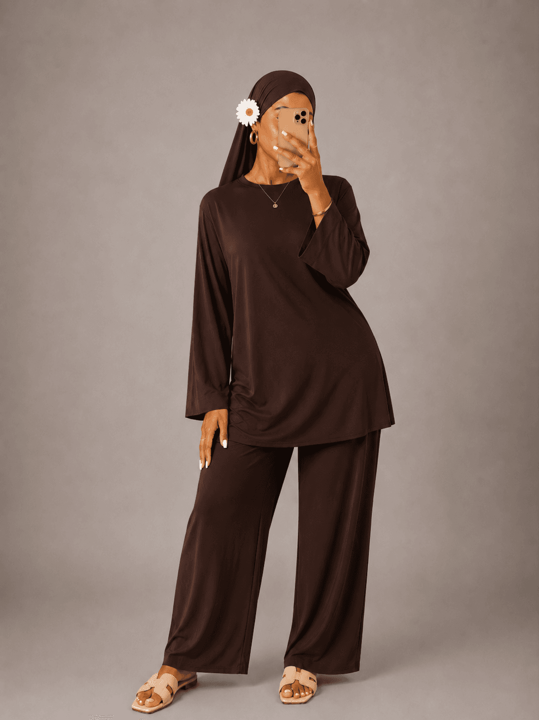 Burkini col rond Marron