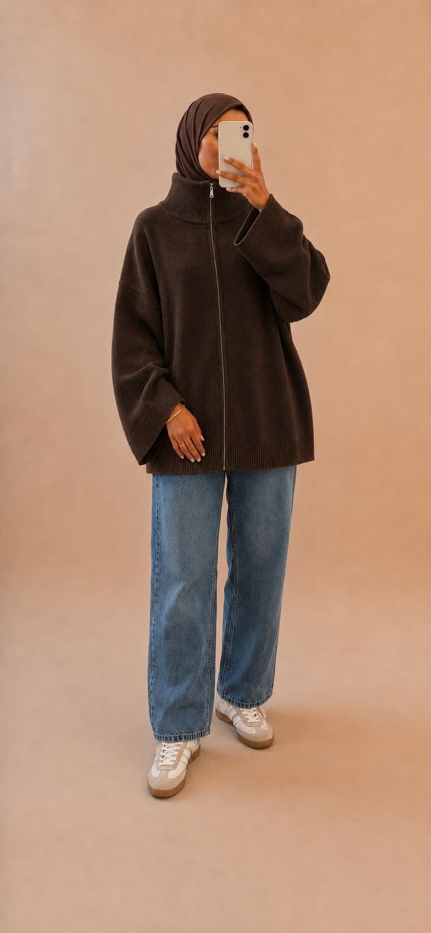 Gilet en maille avec fermeture Marron