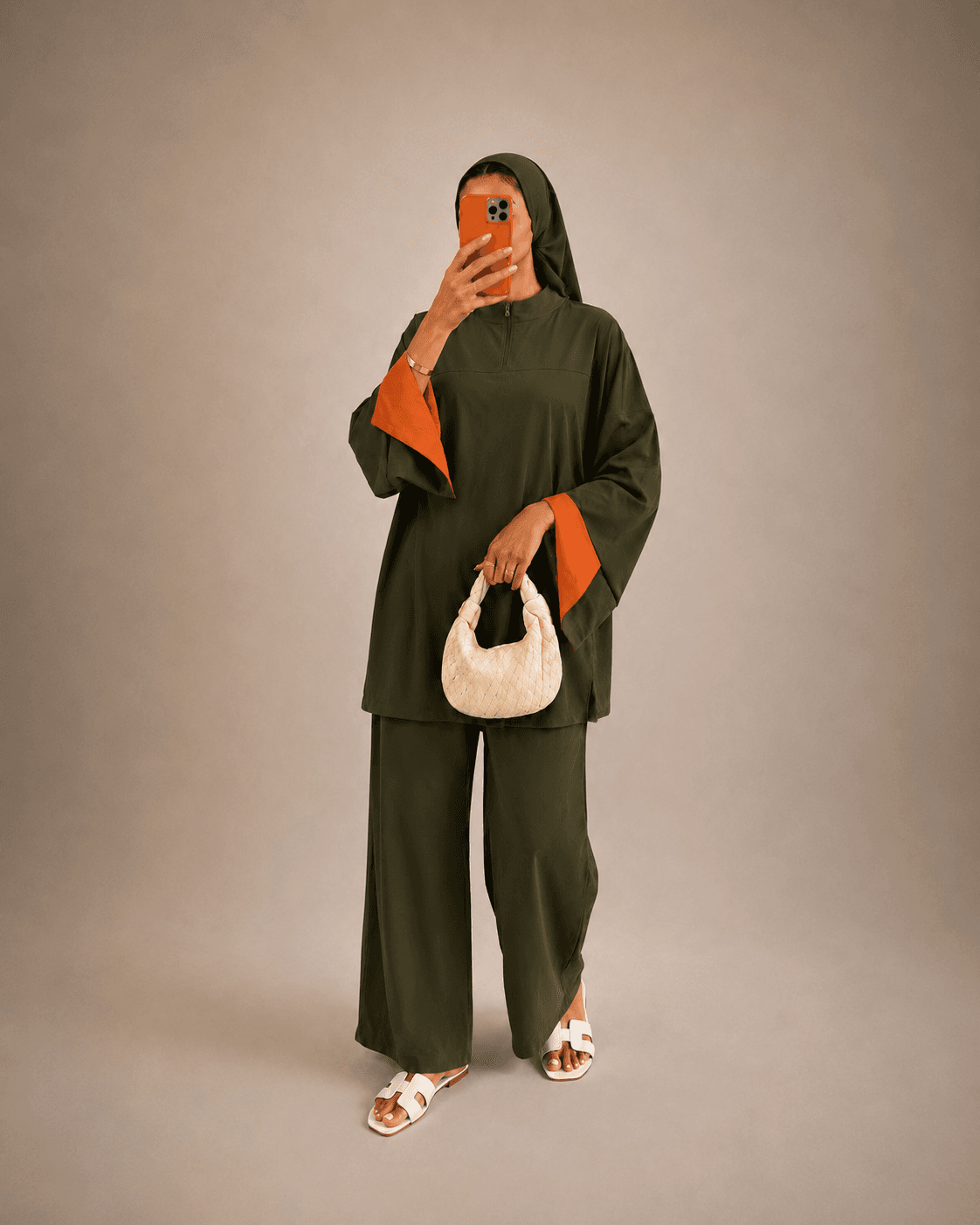 Burkini bicolore Kaki-orange à zip